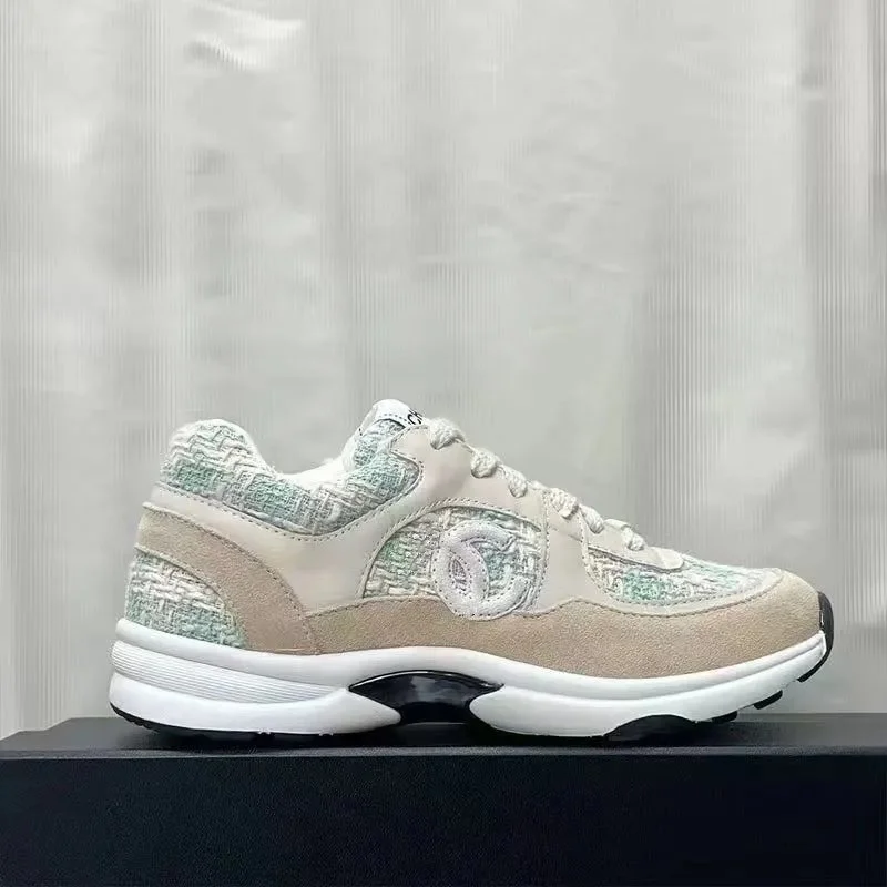 Chanel Runners Beige/Green Tweed Sneakers