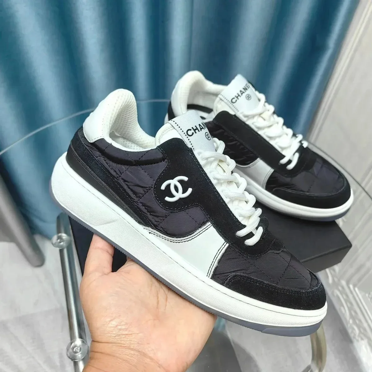 Chanel Black/White Runners Sneakers