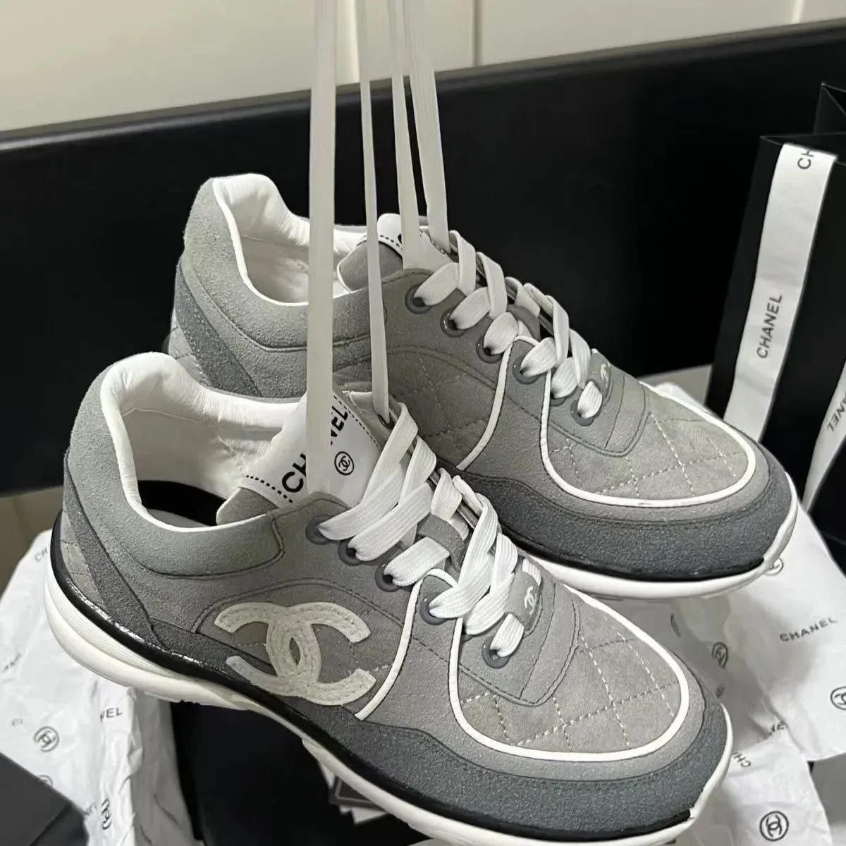 Chanel Runners Grey Suede Sneakers