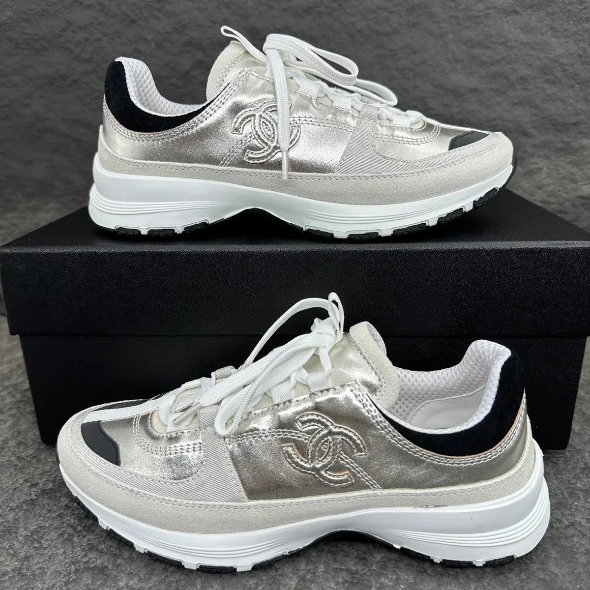 Chanel Runners Silver Metallic Sneakers