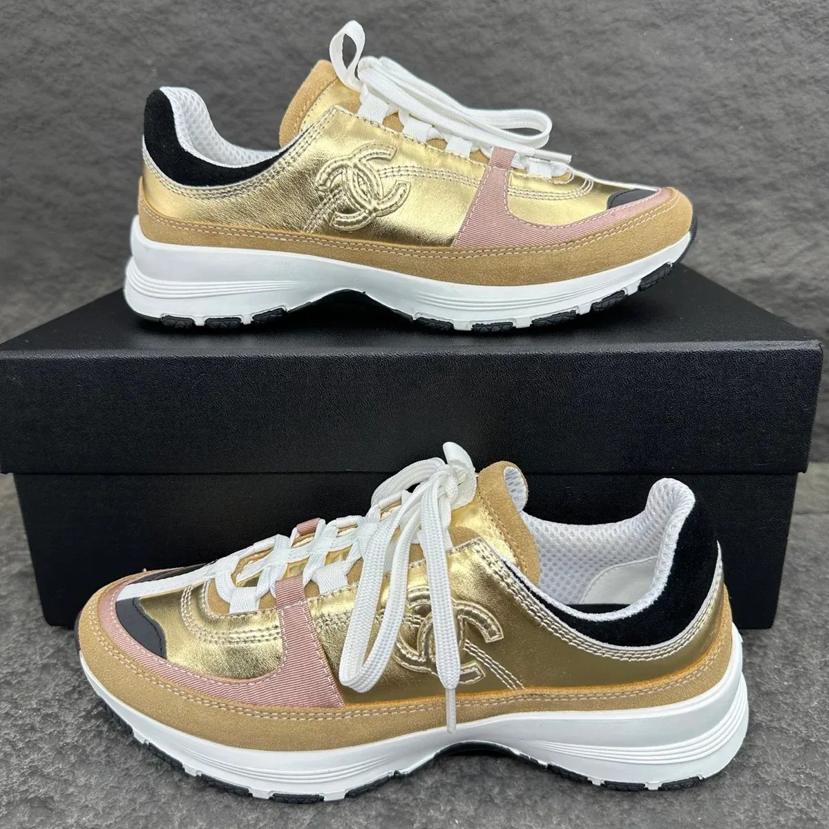Chanel Runners Gold CC Logo Sneakers