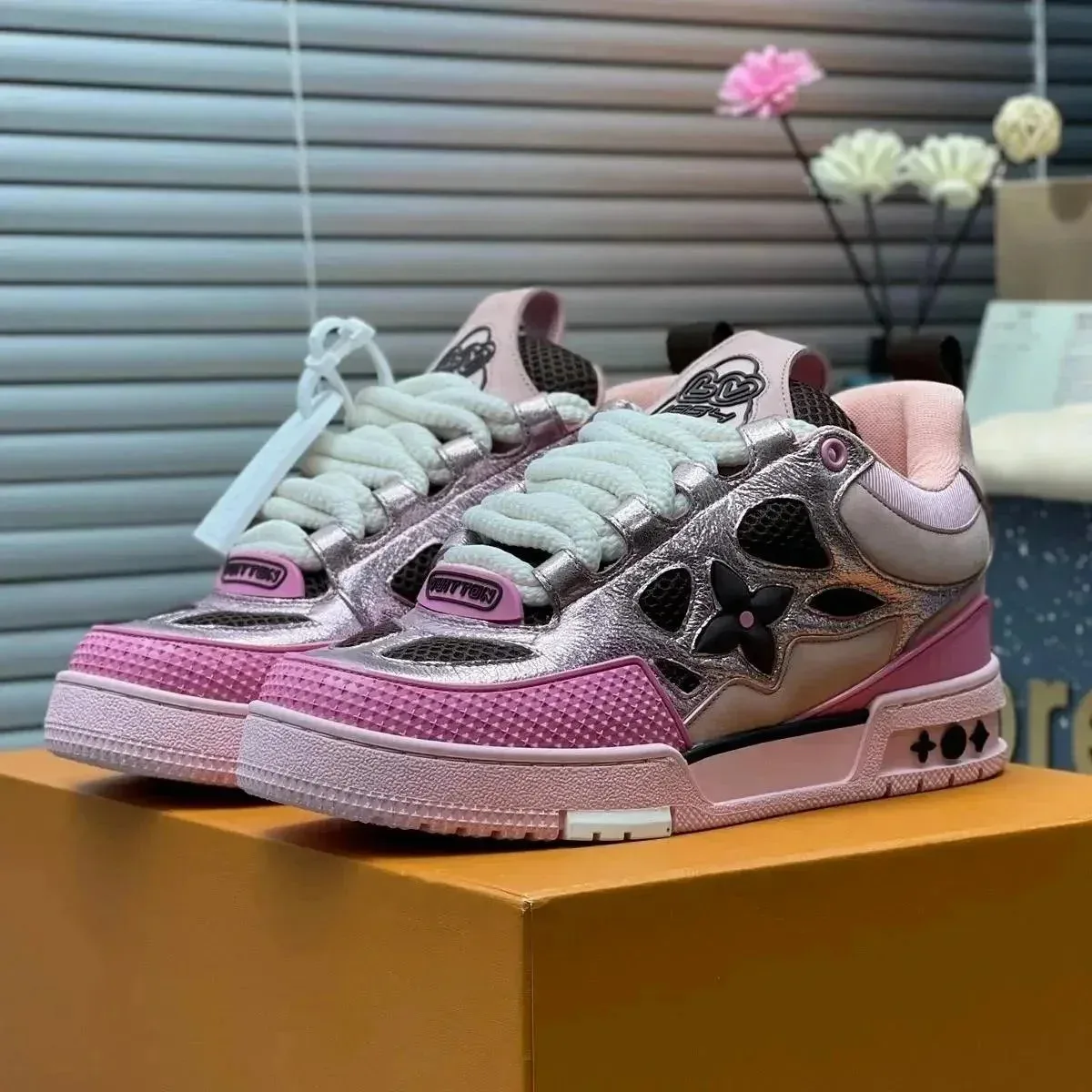 Louis Vuitton LV Trainer Pink Silver Sneakers