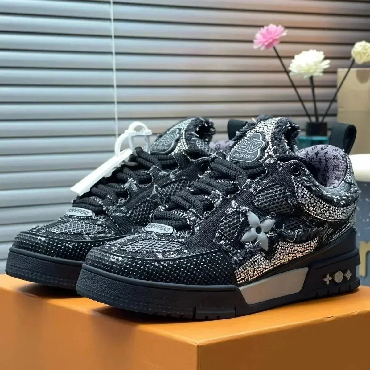 Louis Vuitton LV Trainer Black Crystal Embellished Sneakers