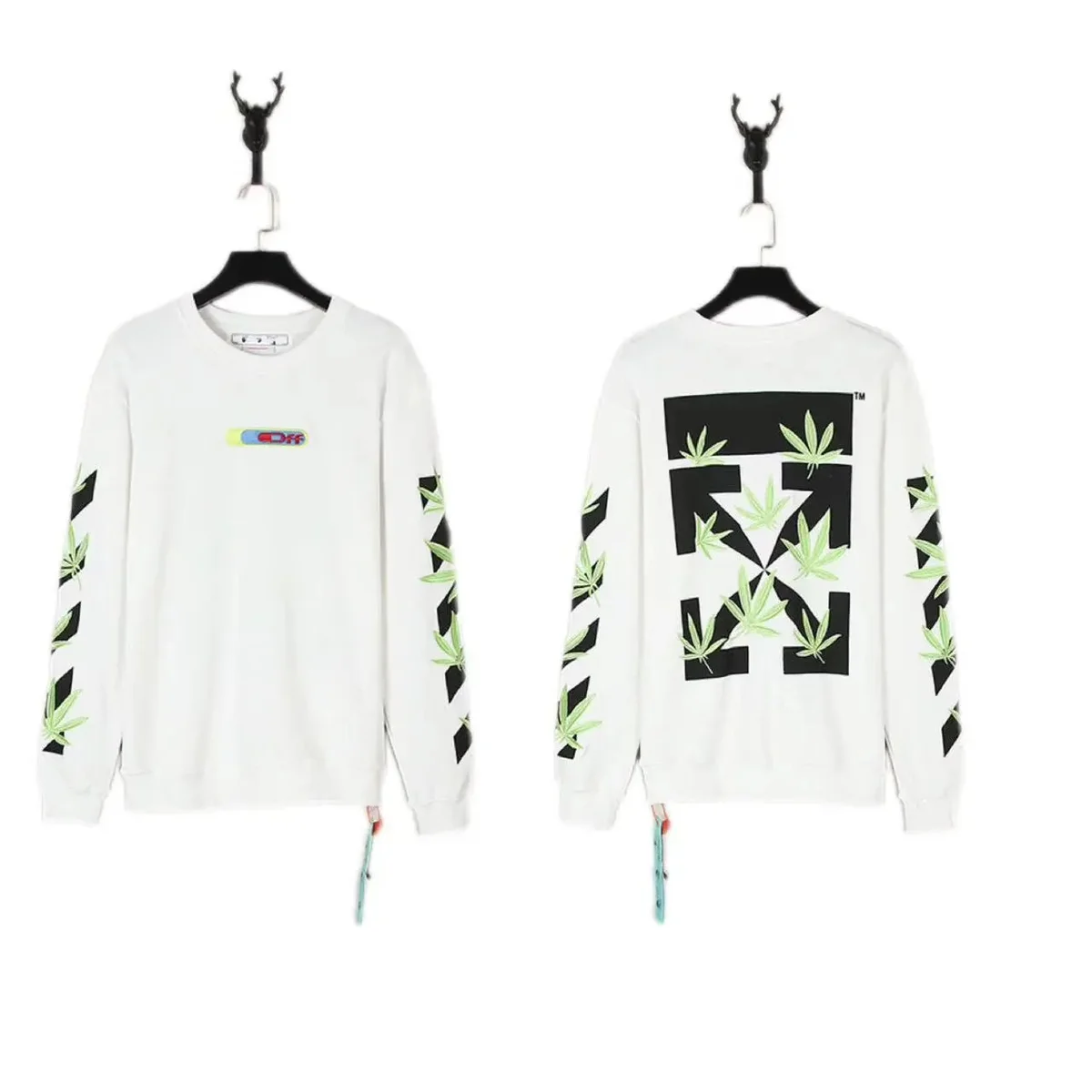 Off-White Arrow Cannabis Print Crewneck Sweatshirt