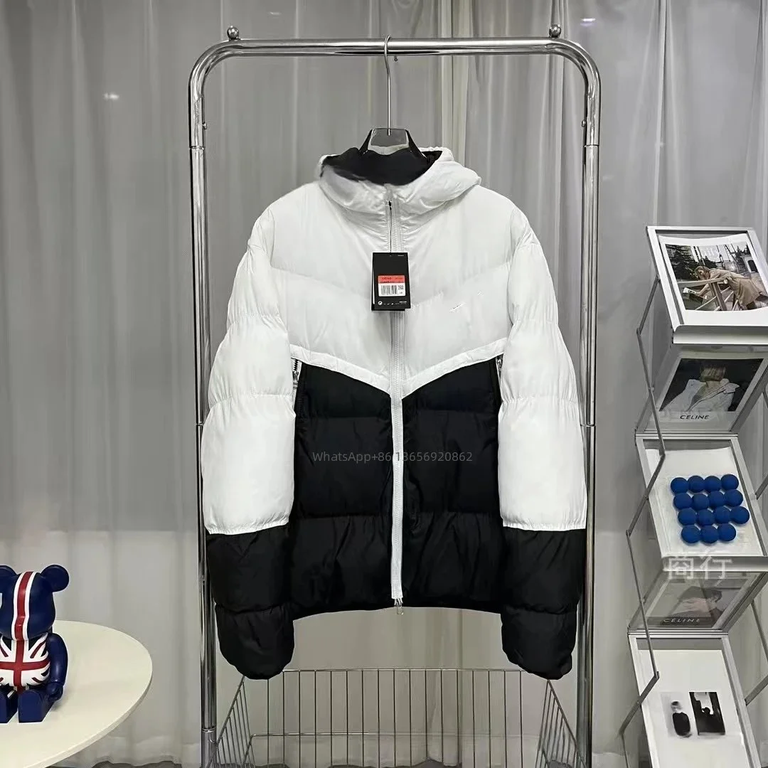 Black & White Contrast Parka Coat