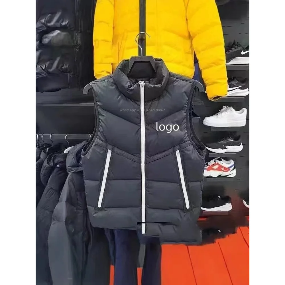 Unisex Black Puffer Vest with White Stripes