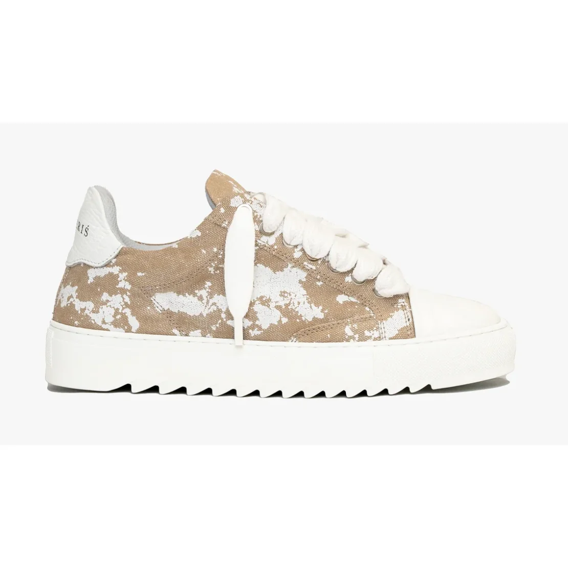 Unisex Canvas Sneakers with Distressed Beige & White Pattern
