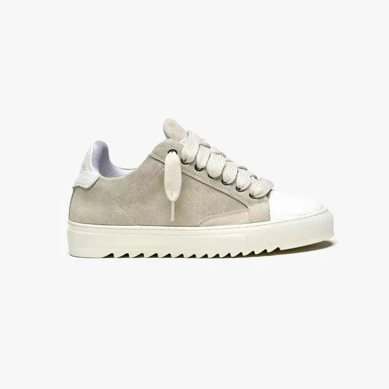Suede & Leather Low Top Sneakers Beige/White