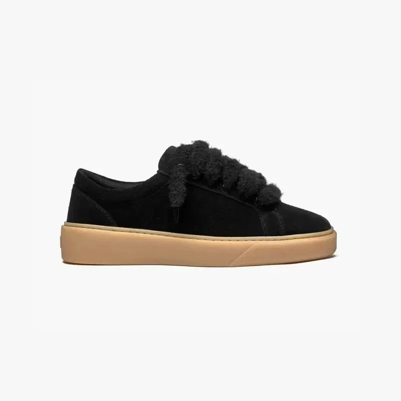 Unisex Black Suede Fur Laces Sneakers