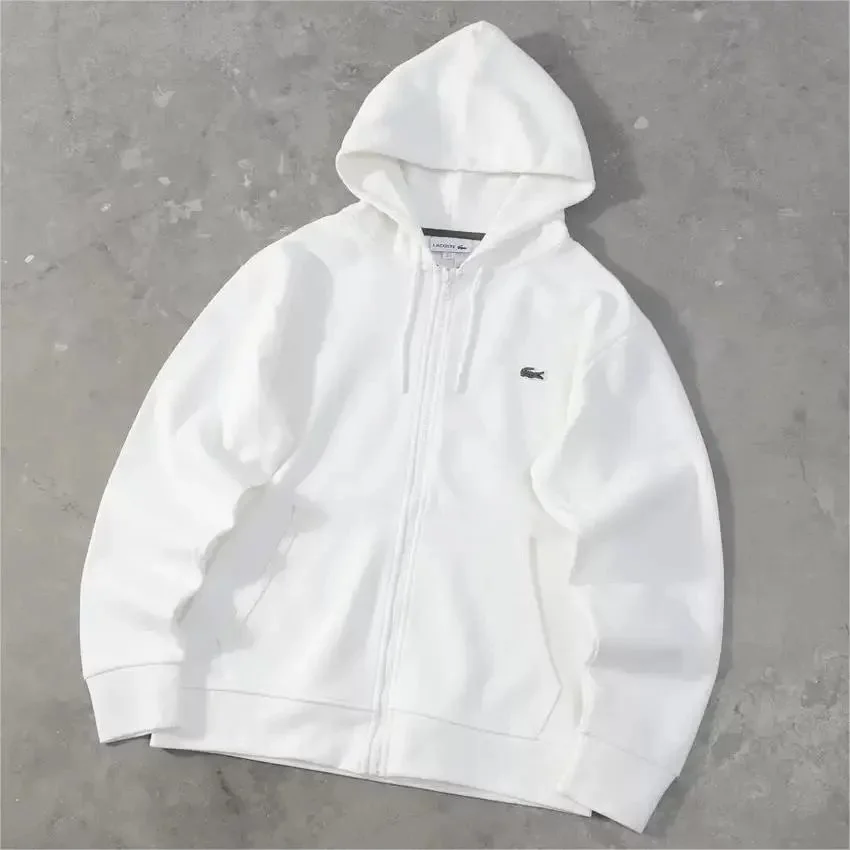 Lacoste高品质拉链白色连帽衫