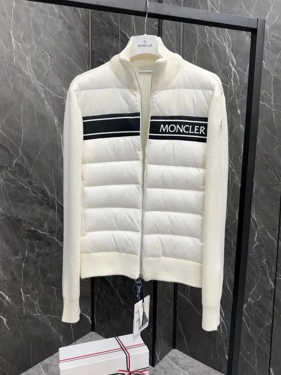 Moncler White & Black Panelled Puffer Jacket