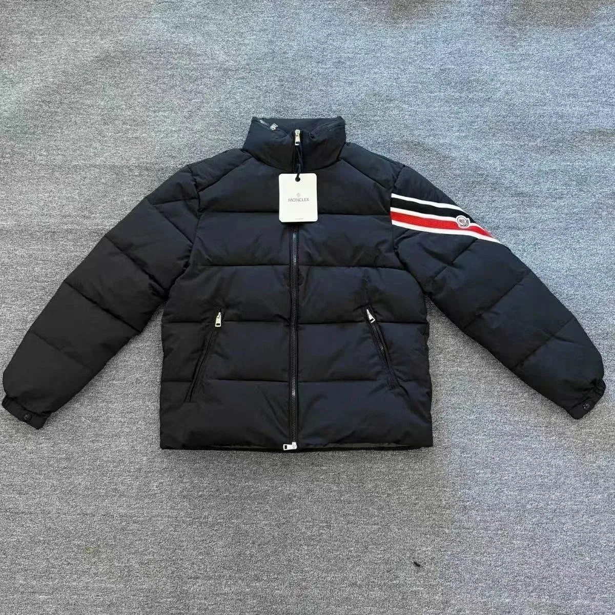 Moncler Black Striped Parka Winter Jacket