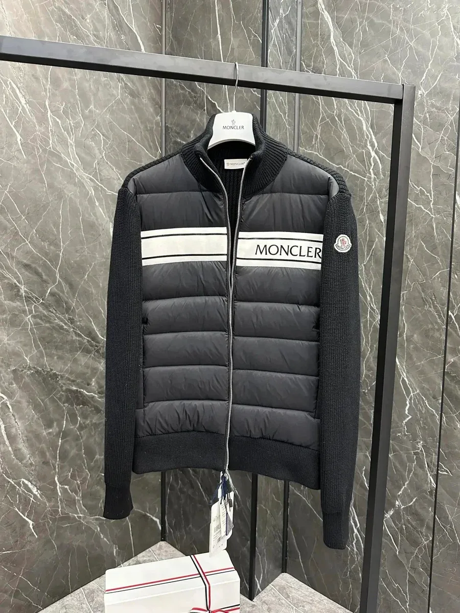 Moncler Black & White Panelled Parka