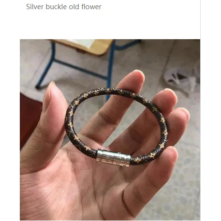Silver Buckle Old Flower Leather Bracelet