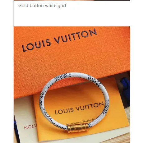 Louis Vuitton Monogram Gold Button White Grid Bracelet