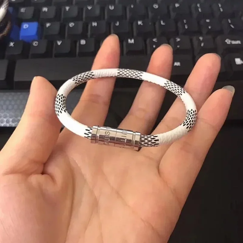 Louis Vuitton Tabi Silver Clasp White Leather Bracelet