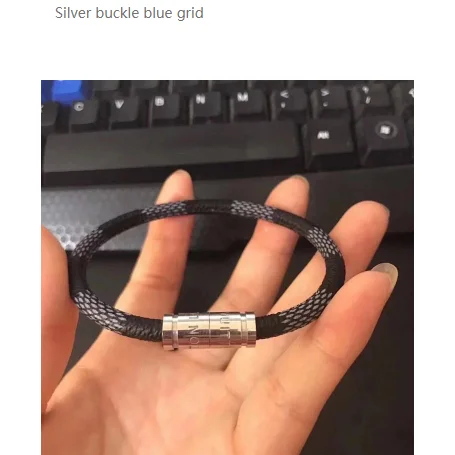 Louis Vuitton Tabi Silver Buckle Blue Grid Bracelet