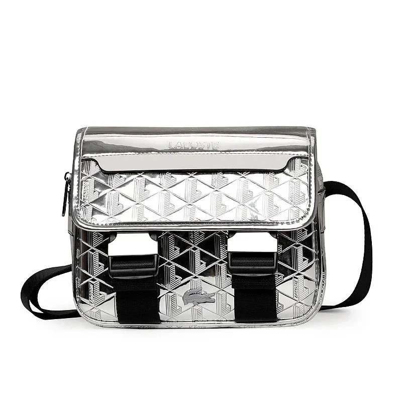 Lacoste Silver Crocodile Embossed Crossbody Bag