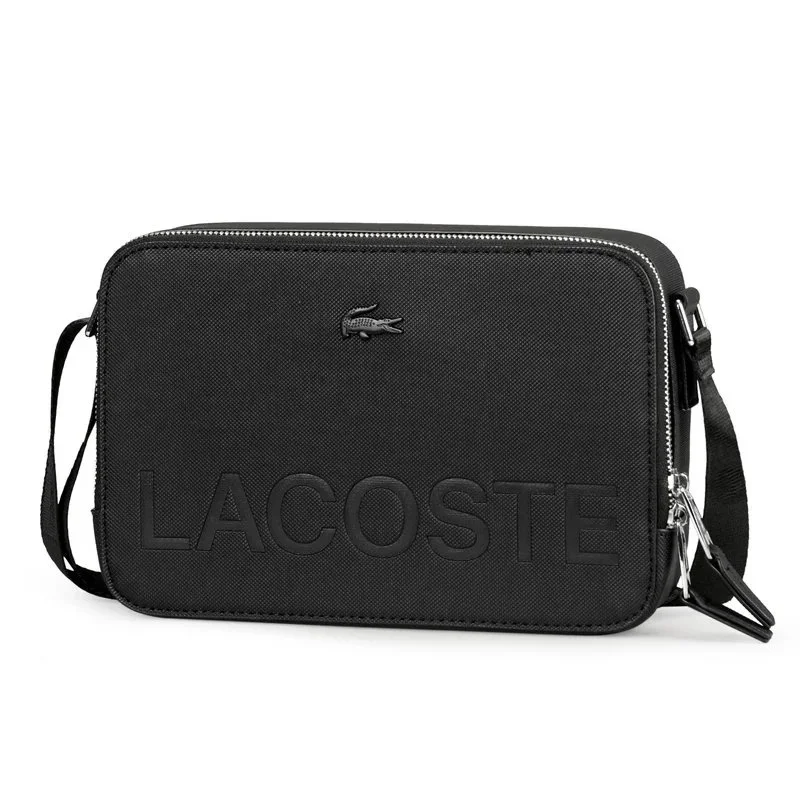 Lacoste Black Crocodile Embossed Crossbody Bag