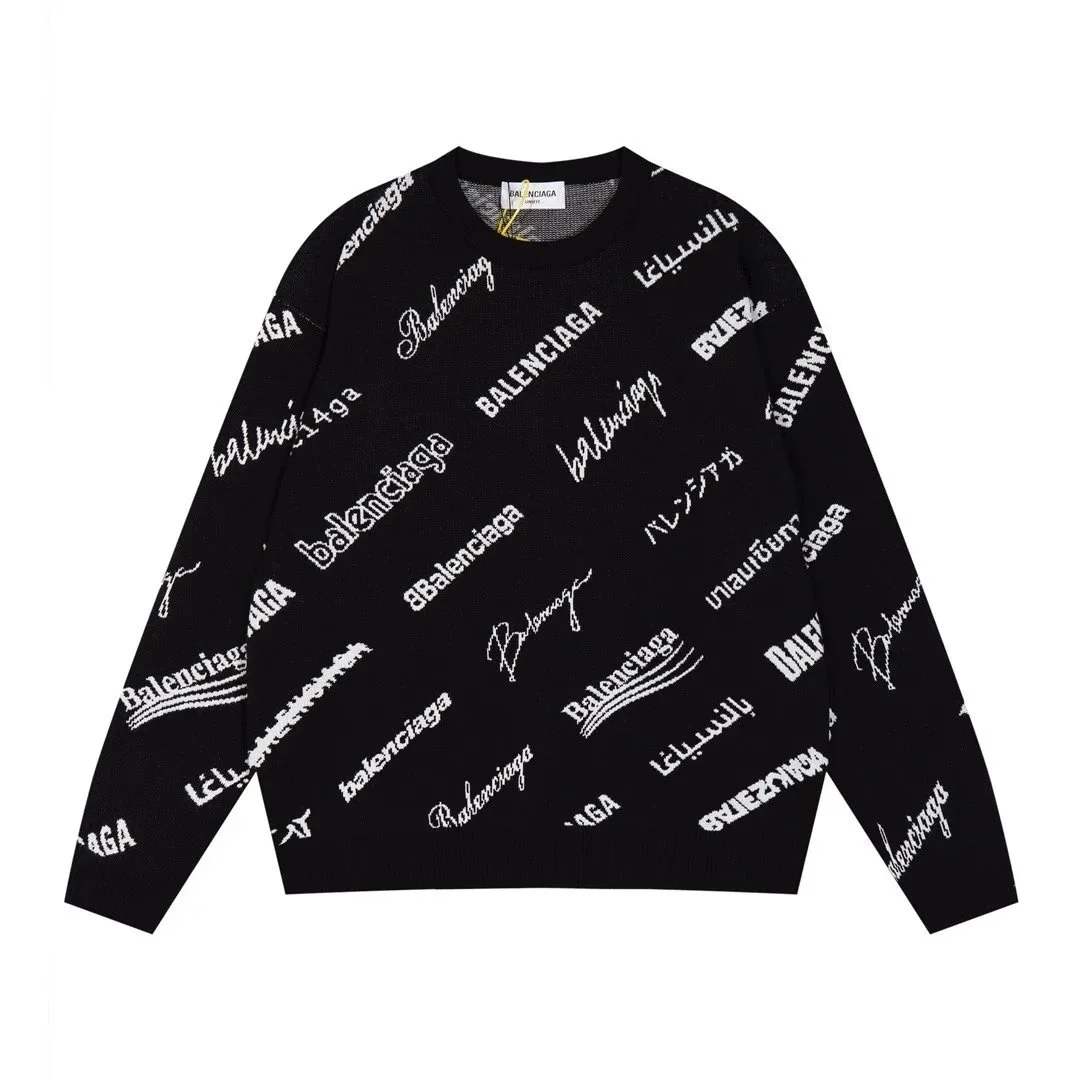 Balenciaga All-Over Logo Knit Sweater Black