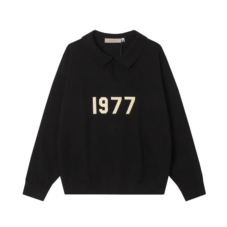 Black '1977' Knit Polo Sweater