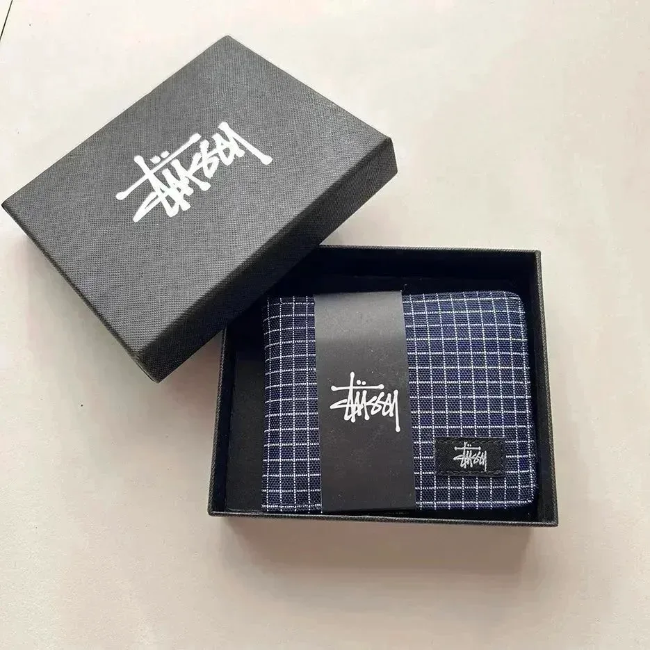Stussy Stüssy Grid Check Wallet in Navy Blue