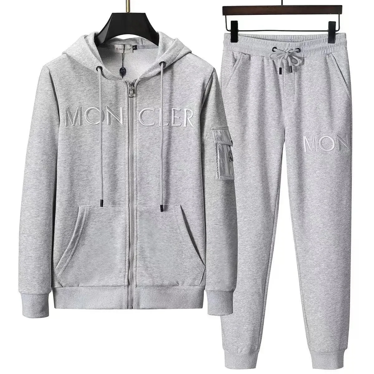 Moncler Grey Embroidered Tracksuit Set