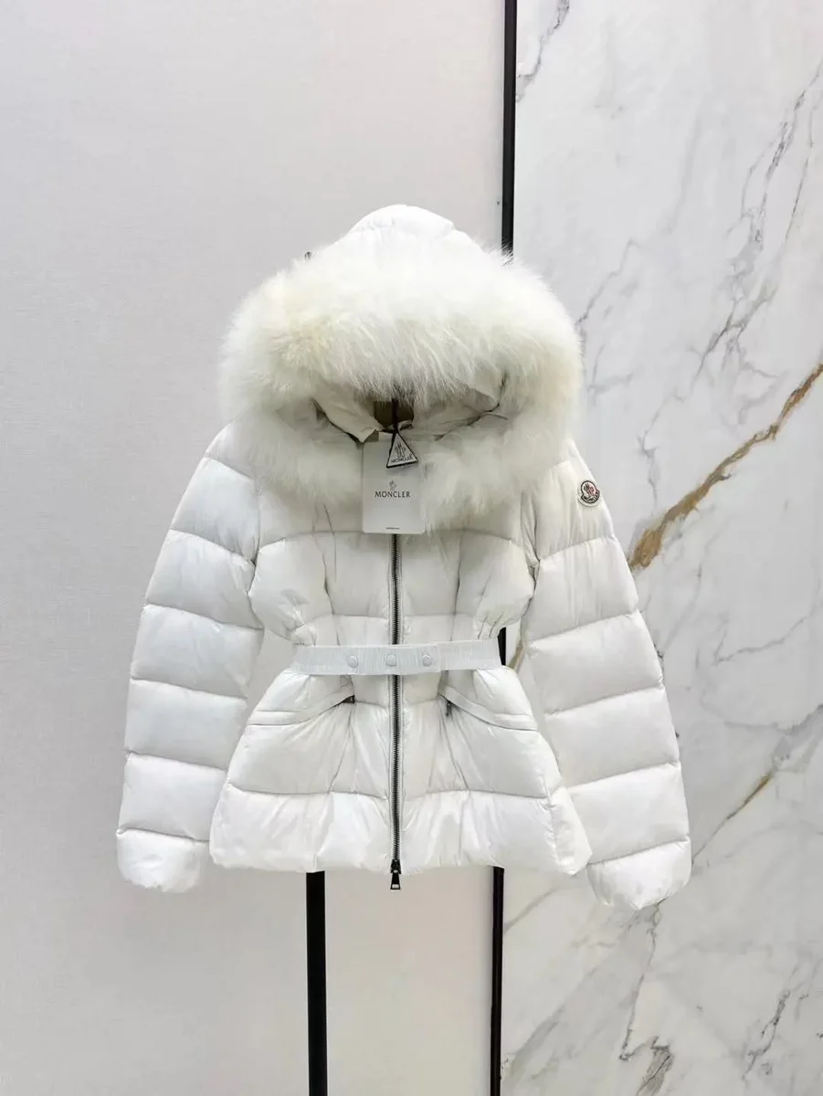 Moncler White Fox Fur Trim Puffer Jacket