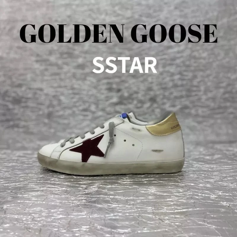 Golden Goose Super-Star White & Burgundy Star Sneakers