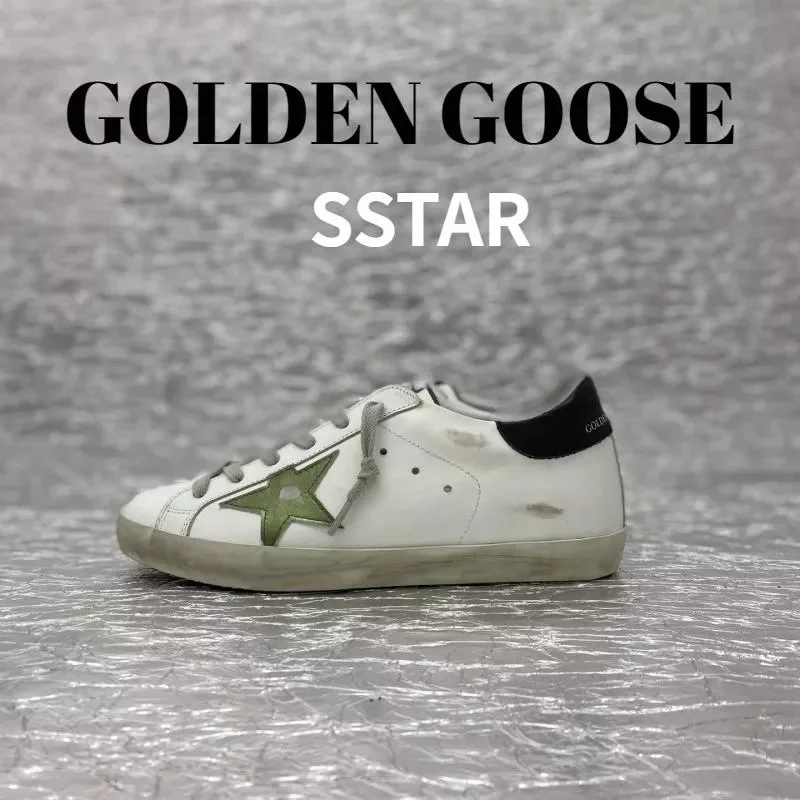Golden Goose Super-Star Green Star White Sneakers