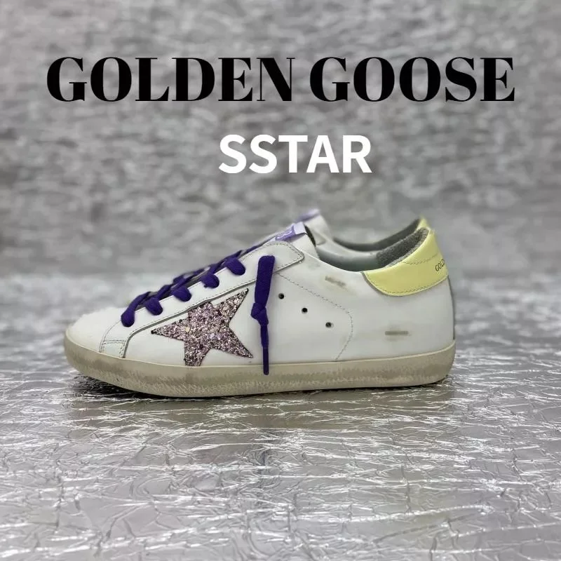 Golden Goose Super-Star White/Purple Glitter Star Sneakers