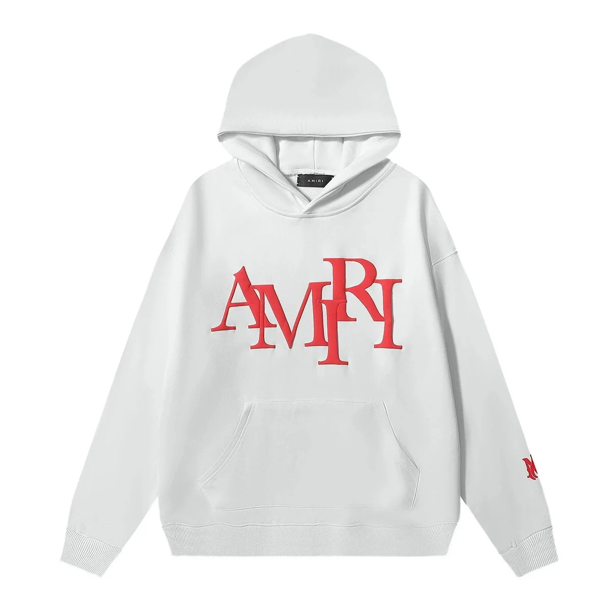 Amiri White Red Logo Embroidered Hoodie