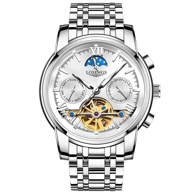 Silver Face Automatic Watch Men's Luxury Timepiece