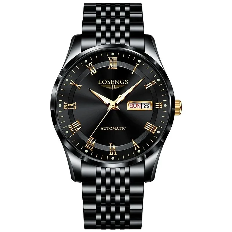 Black Automatic Watch with Roman Numerals