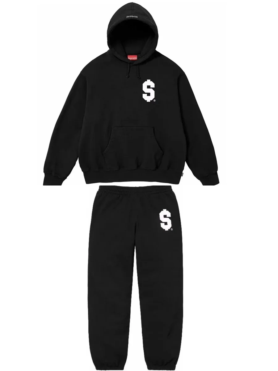 Supreme Dollar Logo Black Hoodie & Sweatpants Set