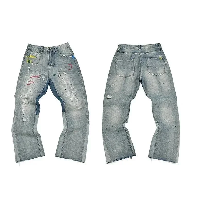Unisex Distressed Painted Jeans 4153 Light Blue Bottoms