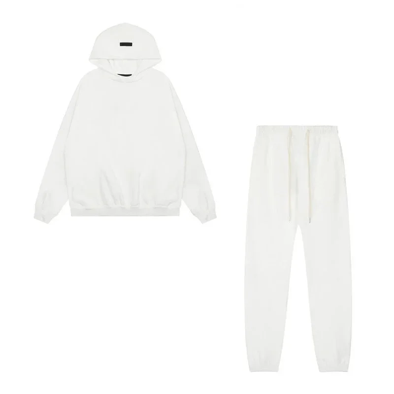 Unisex White Solid Tracksuit Set
