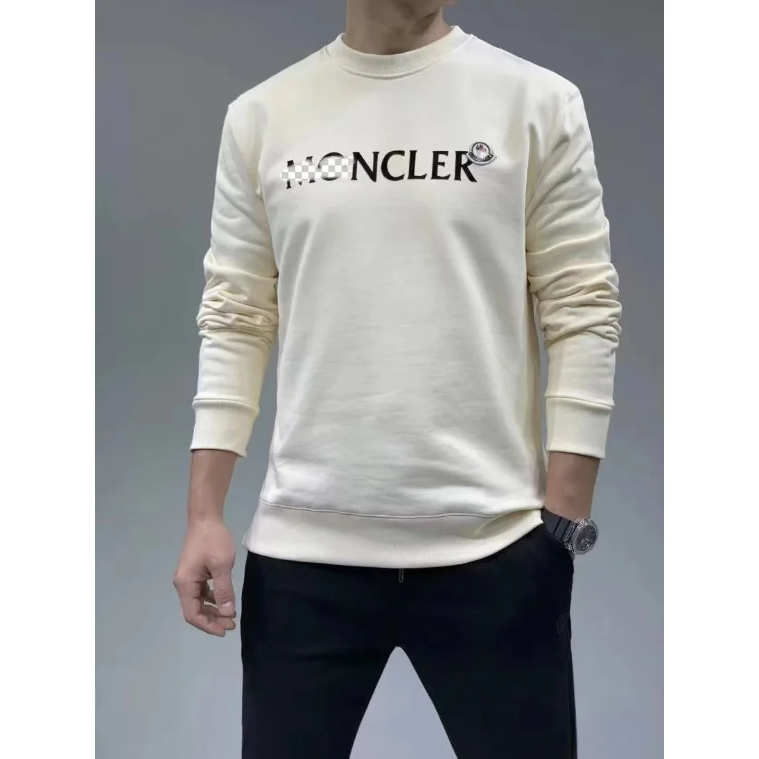 Moncler Logo Crewneck Sweatshirt Cream