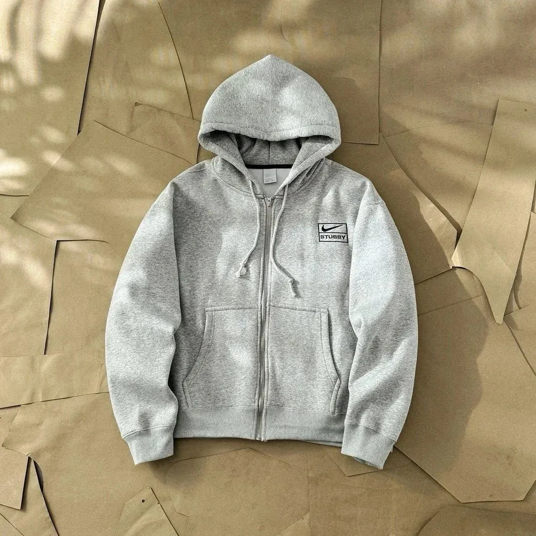 Nike Stussy Zip-Up Hoodie Heather Grey Tops