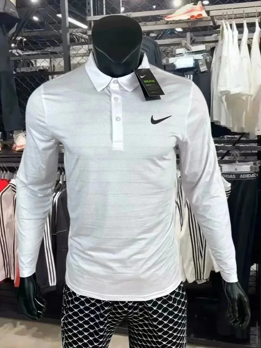 Nike White Long Sleeve Polo Shirt