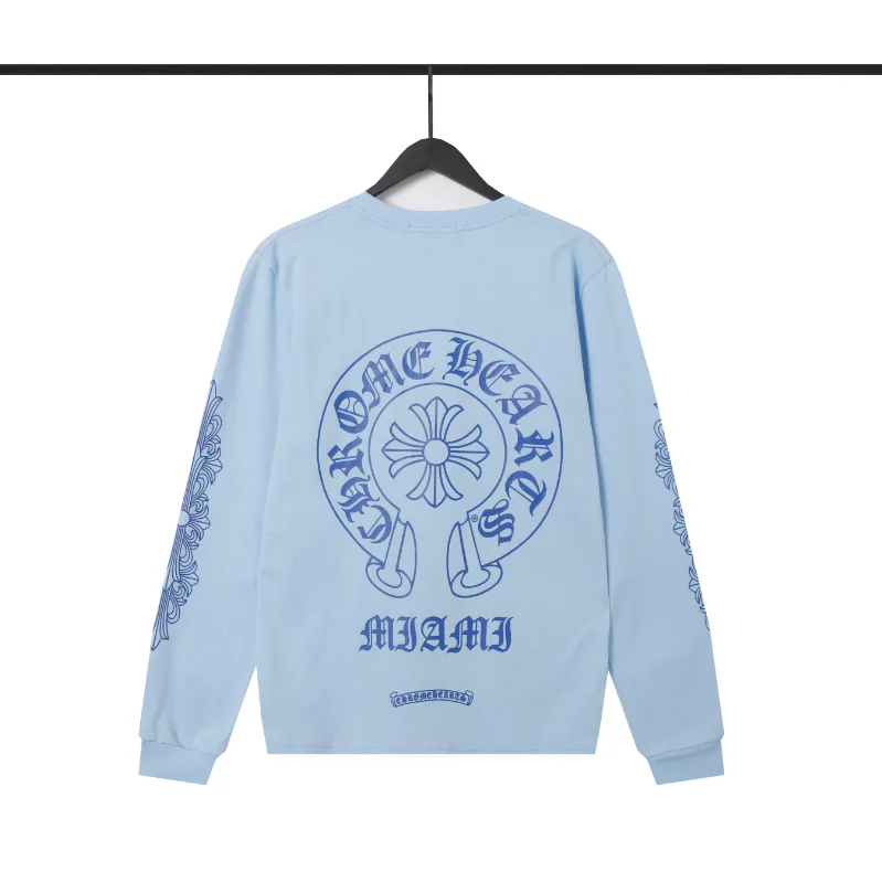 Chrome Hearts Miami One Heart Long Sleeve T-Shirt Light Blue