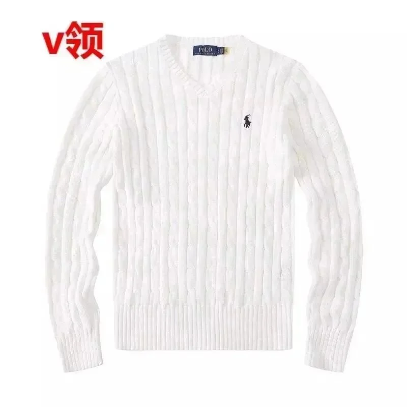 Polo Ralph Lauren White Cable Knit V-Neck Sweater