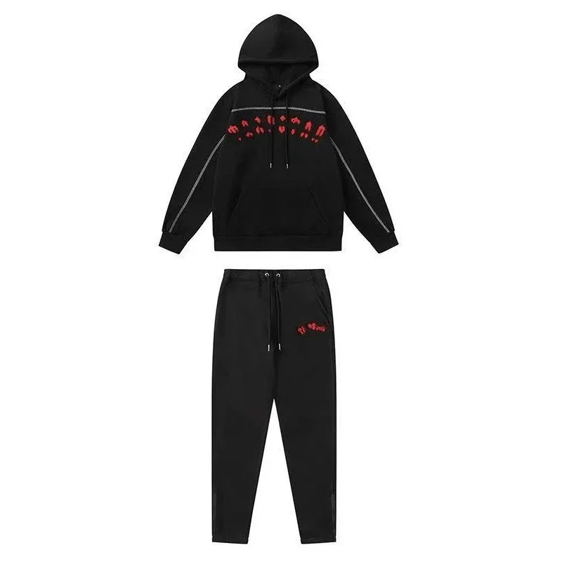 Black Red Embroidered Tracksuit Set