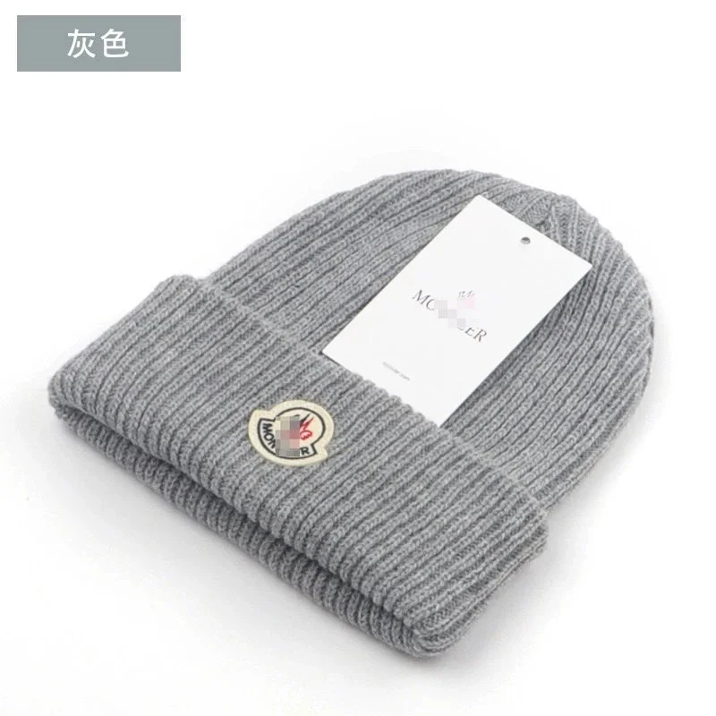 Moncler Grey Ribbed Beanie Hat