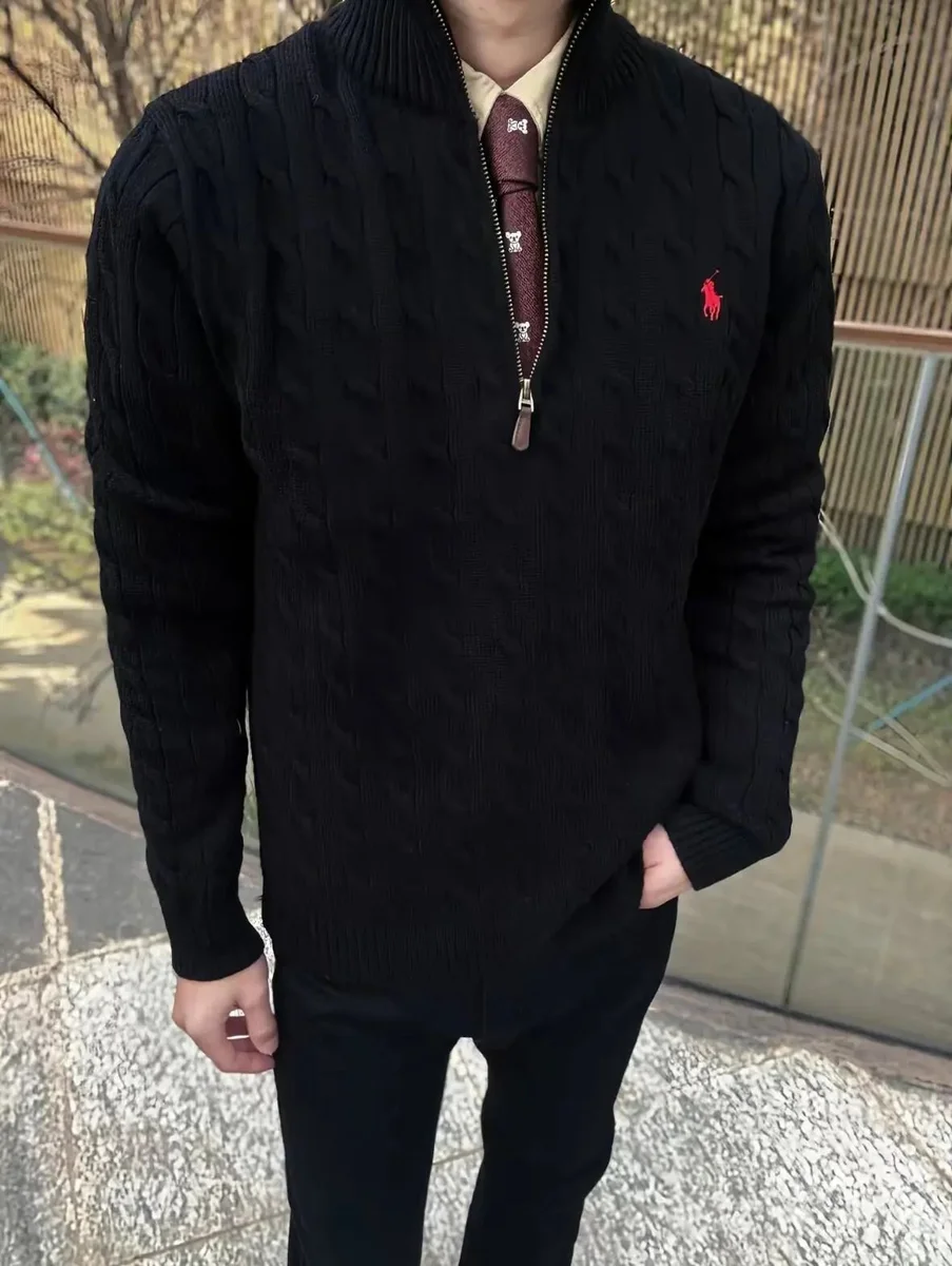 Polo Ralph Lauren Cable Knit Zip-Up Sweater Black