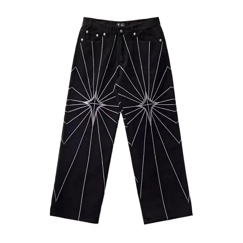 Black Star Print Wide Leg Jeans