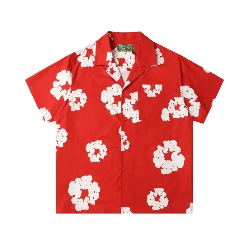 Unknown Brand Red Cloud Print Short Sleeve Shirt