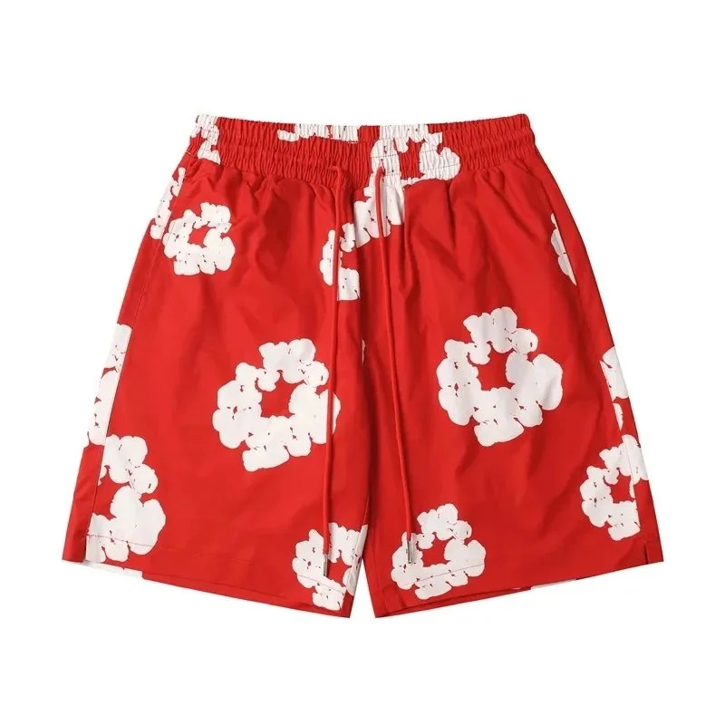 Red White Floral Print Shorts