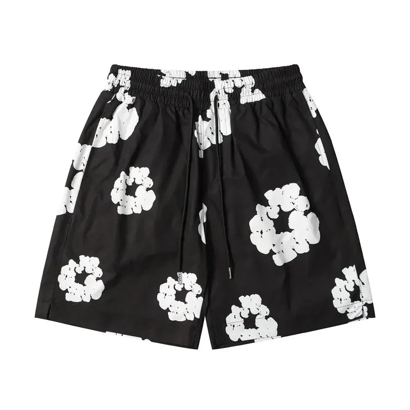 Black White Floral Print Shorts