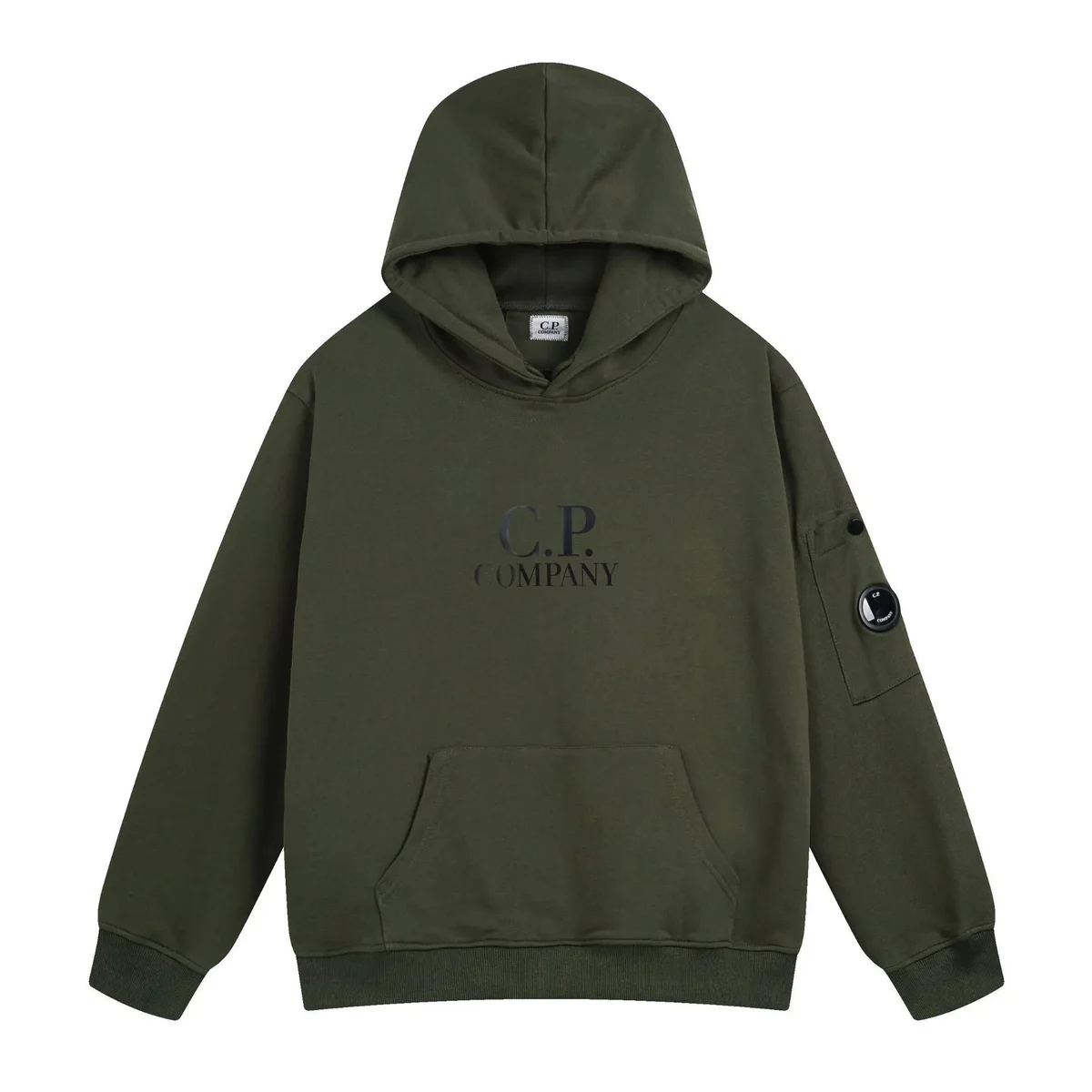 C.P. Company Olive Green Hoodie with Logo Print